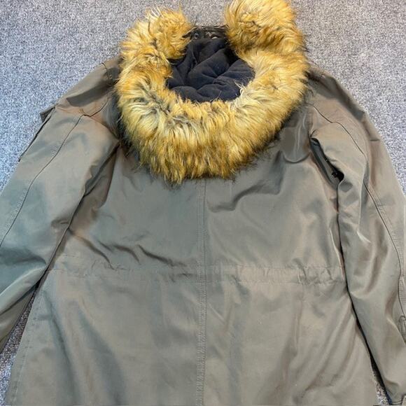 S13 Eskimo Parka Faux Fur Trim Hooded Jacket Army Green Overcoat Womens Medium - Picture 5 of 9